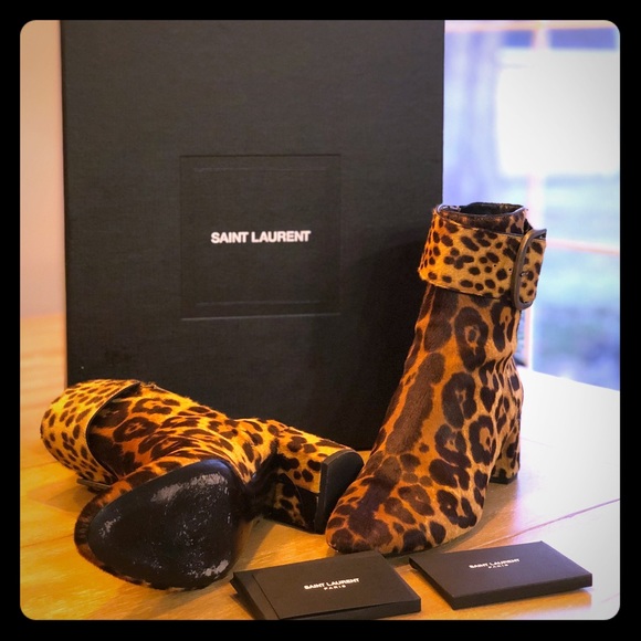 Saint Laurent Joplin Leopard-Print Fur Booties - Picture 1 of 6